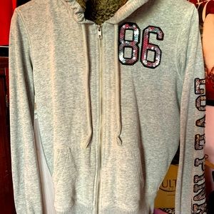 Pink brand Grey Sherpa jacket with silver sequins